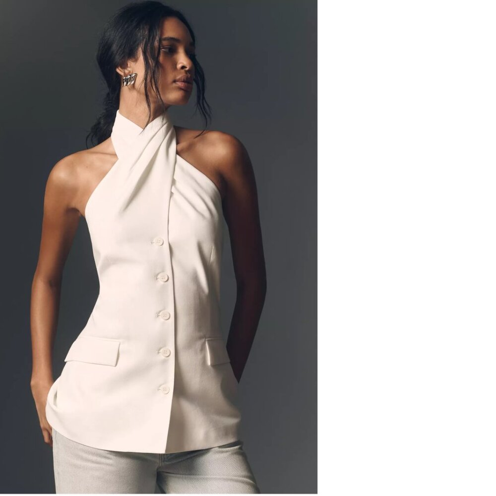 Anthropologie White Halter Blouse